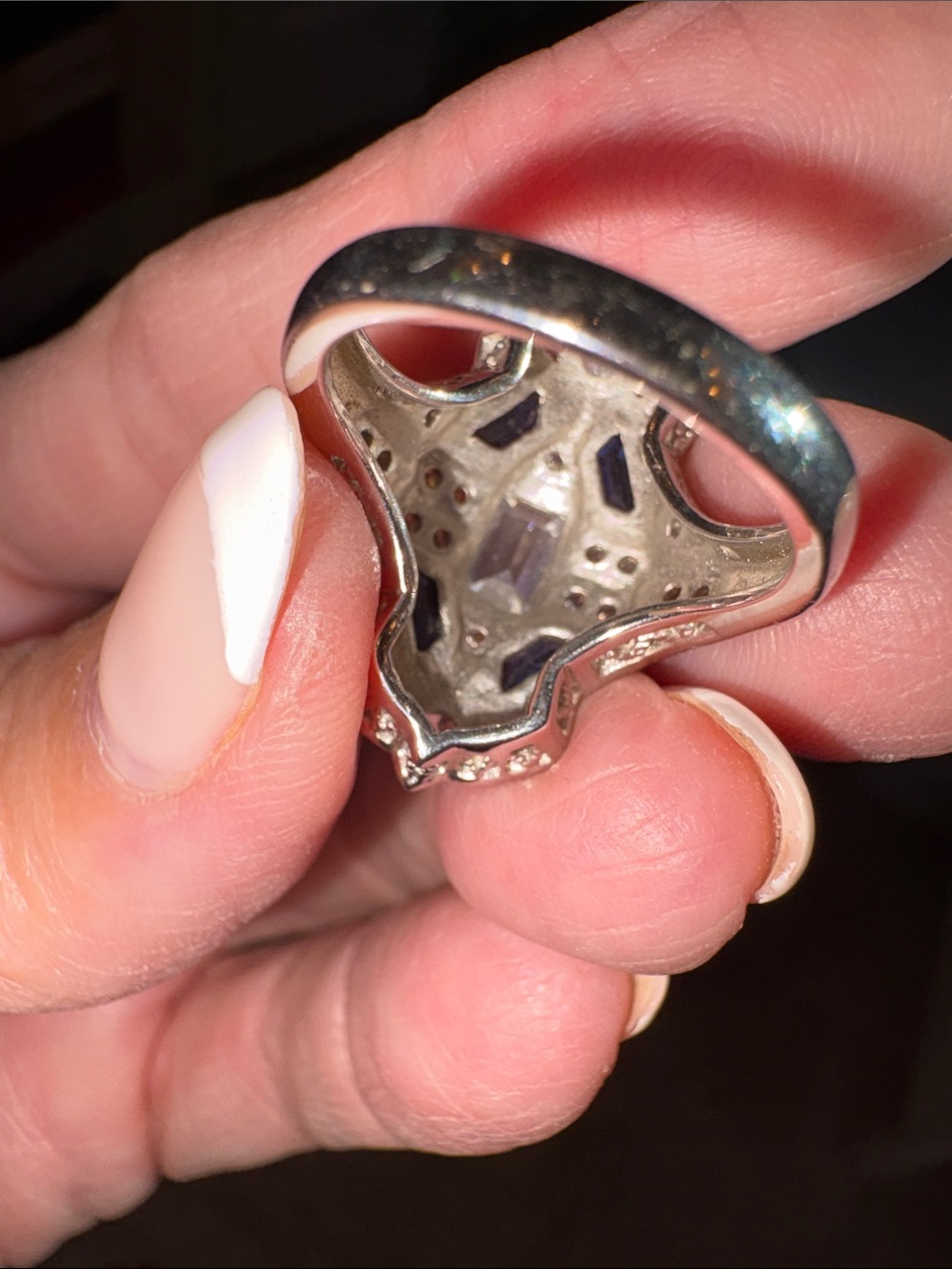 Size 6 Xavier Art Deco Sterling Silver Cocktail Ring with Blue & White CZs - Picture 7 of 7